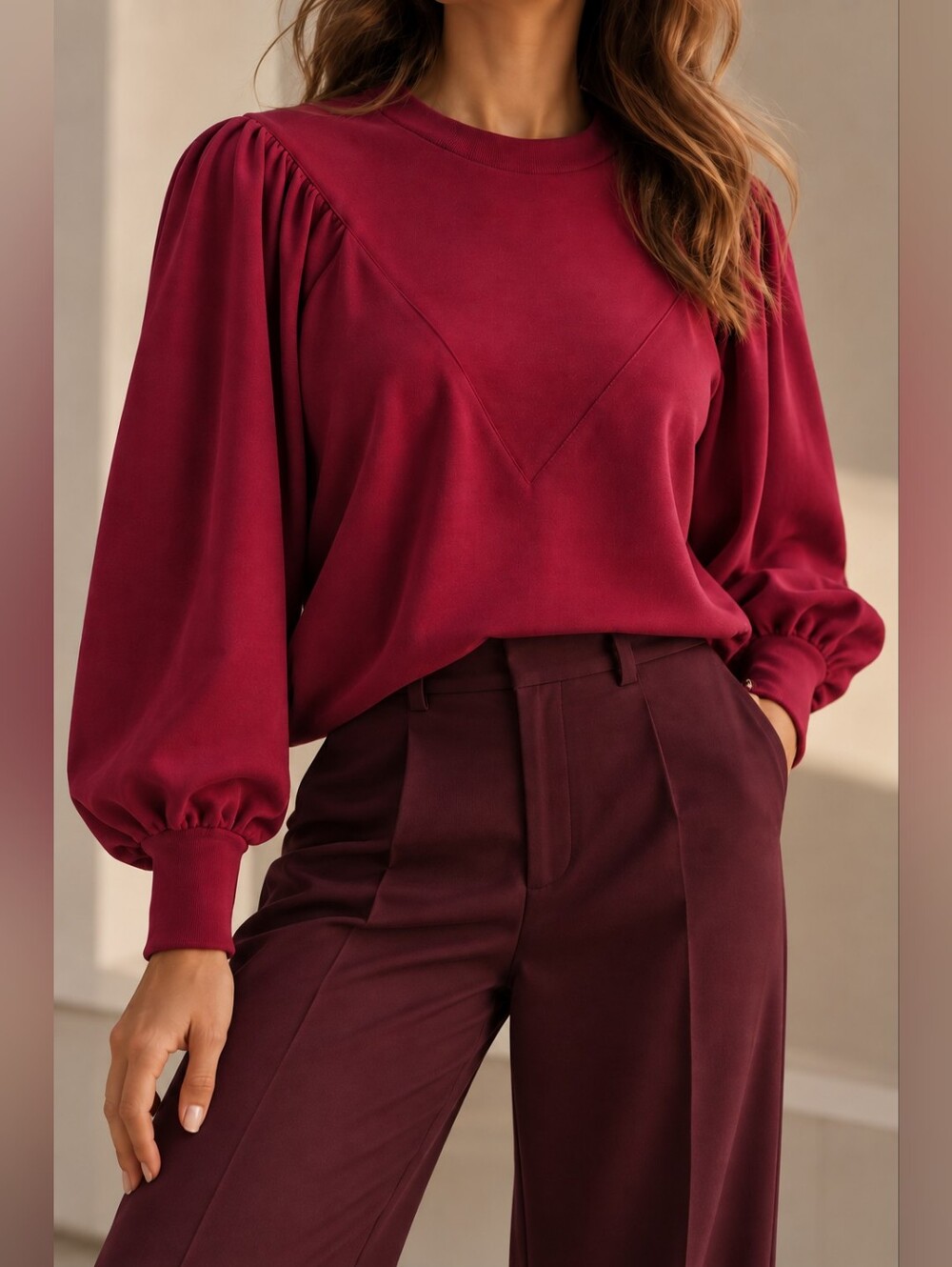 Scotch & Soda In Bloom Burgundy Puff Sleeve Sweatshirt Size S